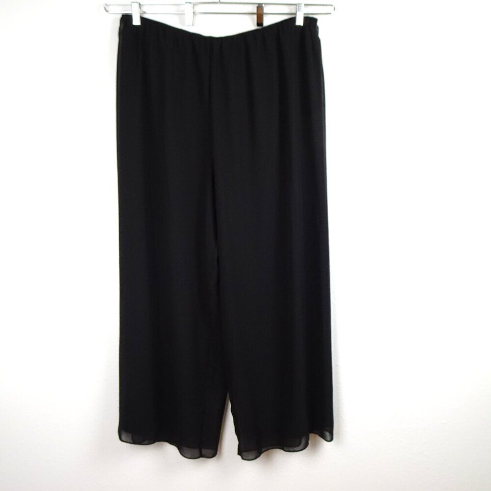 Alex Evenings Wide Leg Pants Women's Plus Size 3X Black Chiffon Dressy Flowy
